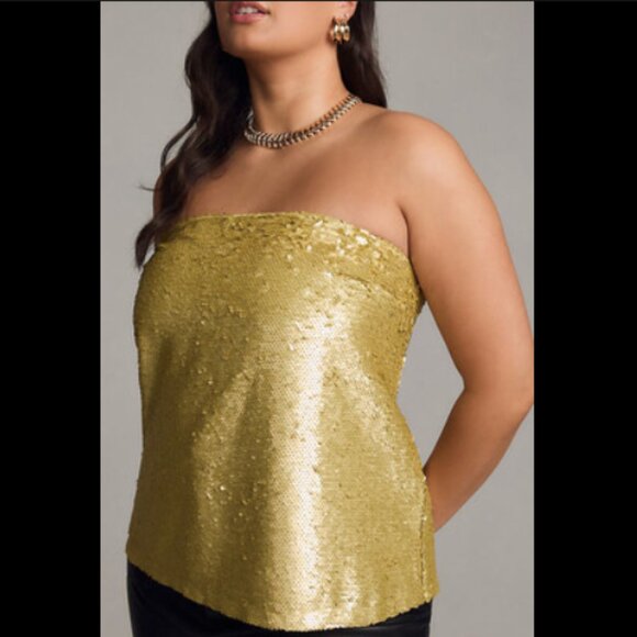 Brand New Anthropologie Gold Sequinned Bandeau Tube Top - Picture 5 of 16